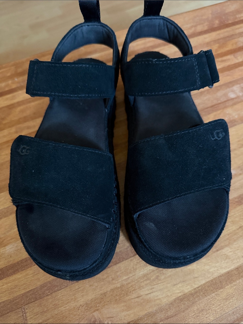 UGG Kids Black Suede Double-Strap Velcro Sandals